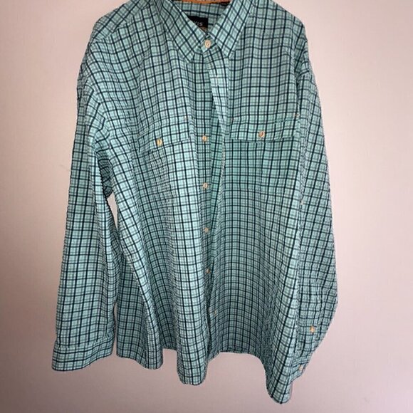 Men's Orvis XXL Plaid Long Sleeve Collar Button Outdoor Shirt Green Blue Gingham - Picture 2 of 13